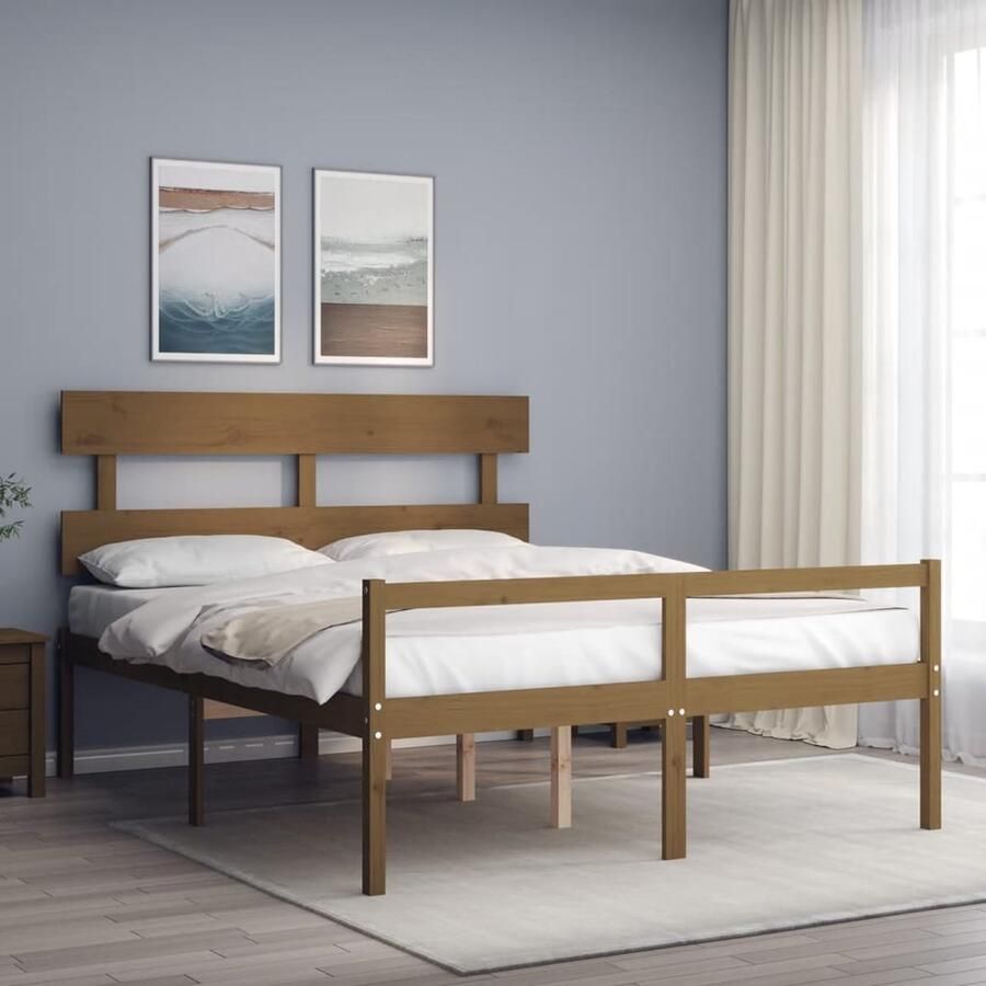 VidaXL Seniorenbed Massief hout Honingbruin Massief Hout Bed Grenenhouten Bed Seniors Bed Boxspring Bed Tweepersoons Bed Honigbruin Bed Stapelbare Bedden - Foto 2