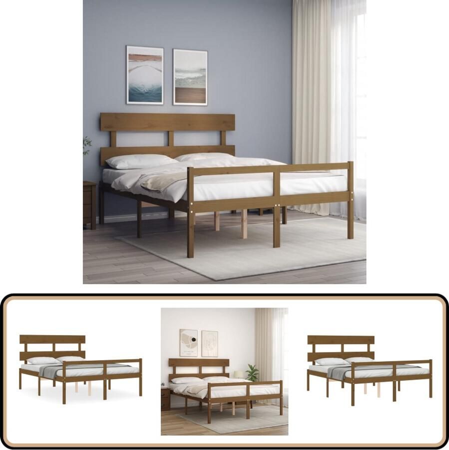 VidaXL Seniorenbed Massief hout Honingbruin Massief Hout Bed Grenenhouten Bed Seniors Bed Boxspring Bed Tweepersoons Bed Honigbruin Bed Stapelbare Bedden