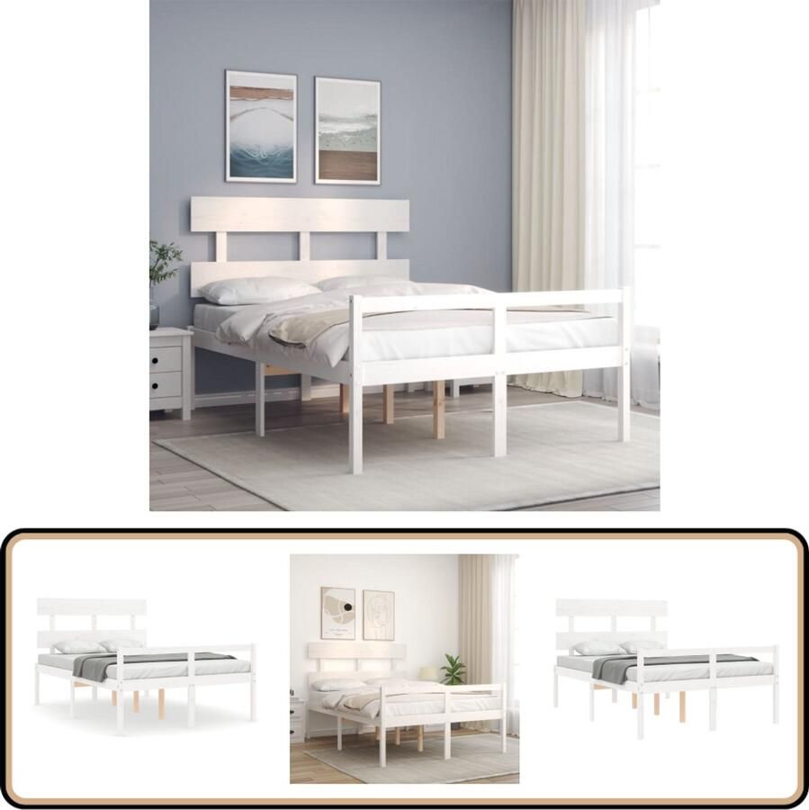 VidaXL Seniorenbed Massief Hout Wit 140x190 cm Bedframe Grenenhout Bed Wit Bed Tweepersoons Bed Boxspring Bed