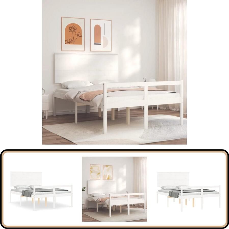 VidaXL Seniorenbed Massief hout Wit 140x190 cm Massief Hout Bed Grenenhout Bed Seniors Bed Boxspring Bed Tweepersoons Bed