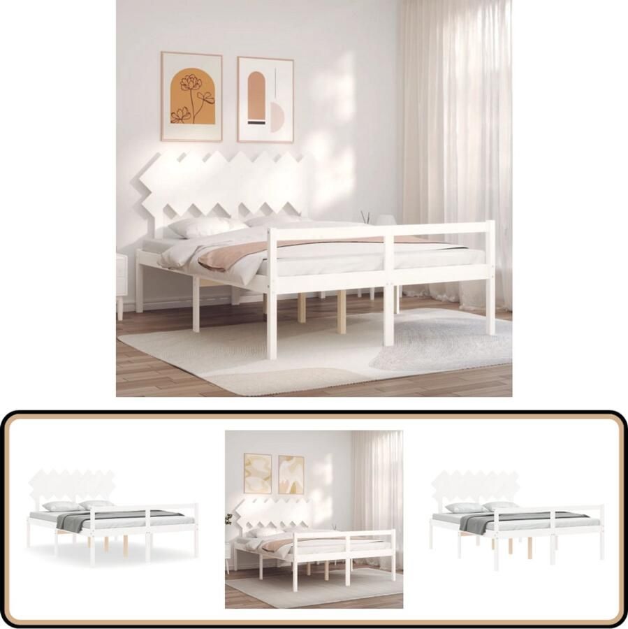 VidaXL Seniorenbed Massief Hout Wit 150x200 cm Massief Hout Bed Grenenhout Bed Seniors Bed Boxspring Bed Slaapkamer Meubels