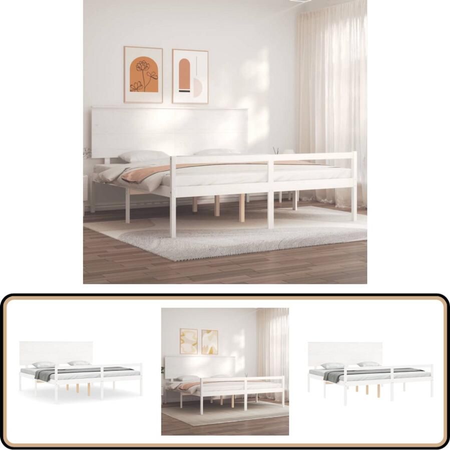 VidaXL Seniorenbed Massief Hout Wit 180x200 cm Massief Hout Bed Grenenhouten Bed Super King Bed Boxspring Bed Slaapkamer Meubels Seniors Bed Hoog Bed