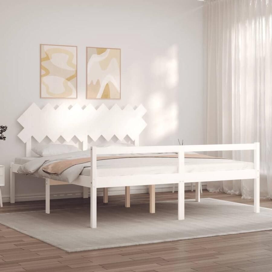 VidaXL Seniorenbed massief hout wit 180x200 cm Massief Hout Bed Seniors Bed Grenenhout Bed Boxspring Bed Tweepersoons Bed King Size Bed Wit Bed