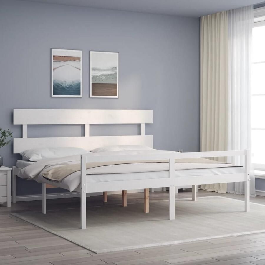 VidaXL Seniorenbed massief hout wit 180x200 cm Seniorenbed Bed Frame Grenenhout Bed Wit Bed Tweepersoonsbed Boxspring Bed Multipex Lattenbodem Stapelbare Bedden - Foto 2