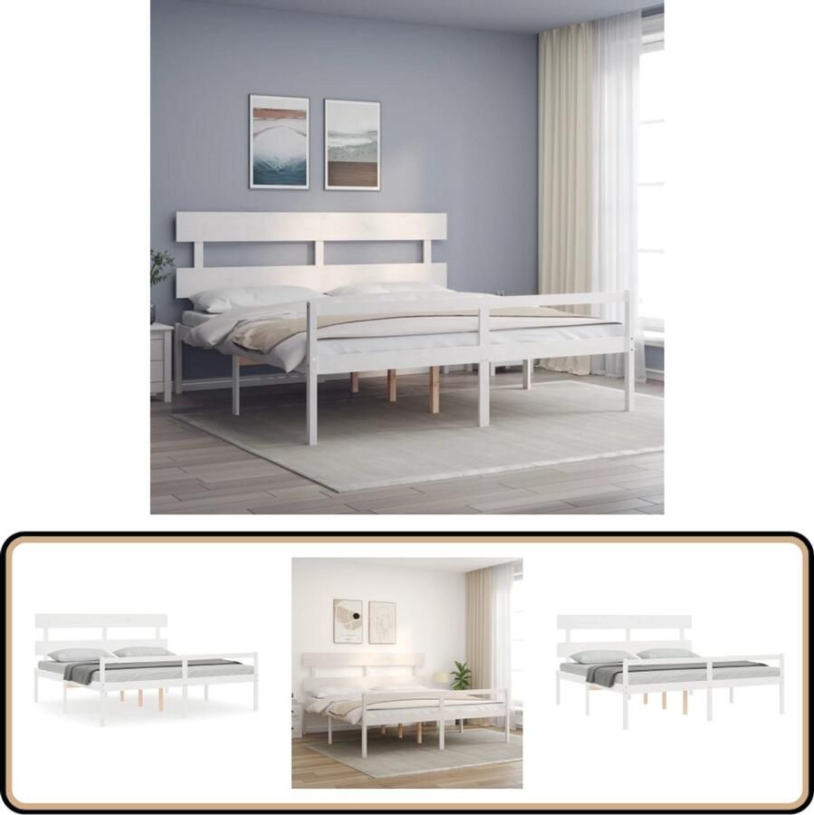 VidaXL Seniorenbed massief hout wit 180x200 cm Seniorenbed Bed Frame Grenenhout Bed Wit Bed Tweepersoonsbed Boxspring Bed Multipex Lattenbodem Stapelbare Bedden