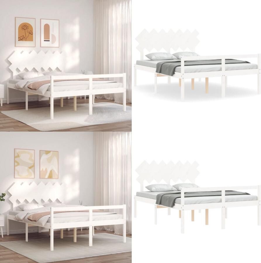 VidaXL Seniorenbed met hoofdbord massief hout wit 140x190 cm Seniorenbed Seniorenbedden Senioren Bed Bedframe