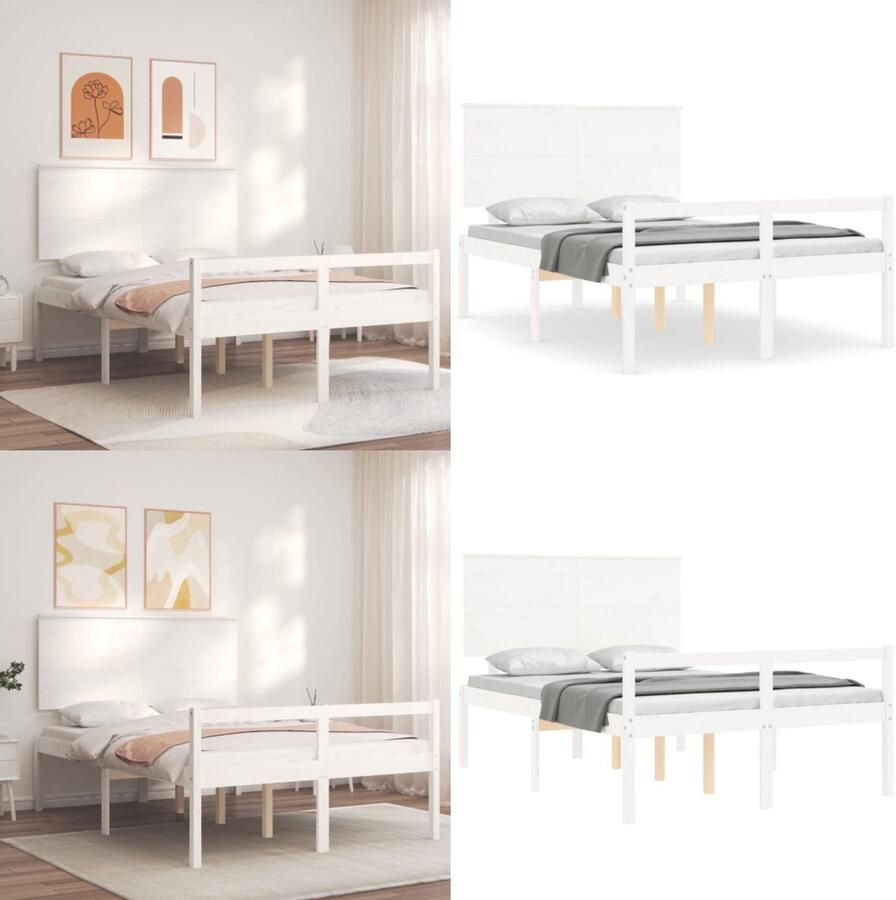 VidaXL Seniorenbed met hoofdbord massief hout wit 140x200 cm Seniorenbed Seniorenbedden Senioren Bed Bedframe