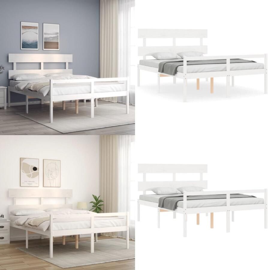 VidaXL Seniorenbed met hoofdbord massief hout wit 160x200 cm Seniorenbed Seniorenbedden Senioren Bed Bedframe