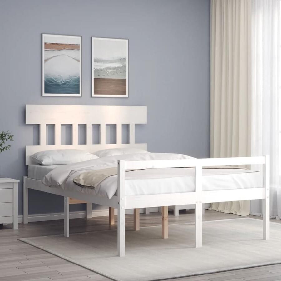 VidaXL Seniorenbed met hoofdbord massief hout wit Massief Hout Bed Grenenhout Bed Seniors Bed Tweepersoons Bed Slaapcomfort Bed Kopen Boxspring Alternatief - Foto 2