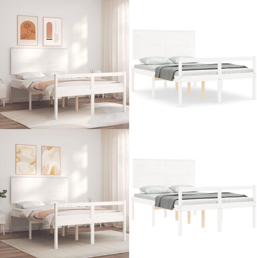 VidaXL Seniorenbed met hoofdbord massief hout wit Seniorenbed Seniorenbedden Senioren Bed Bedframe