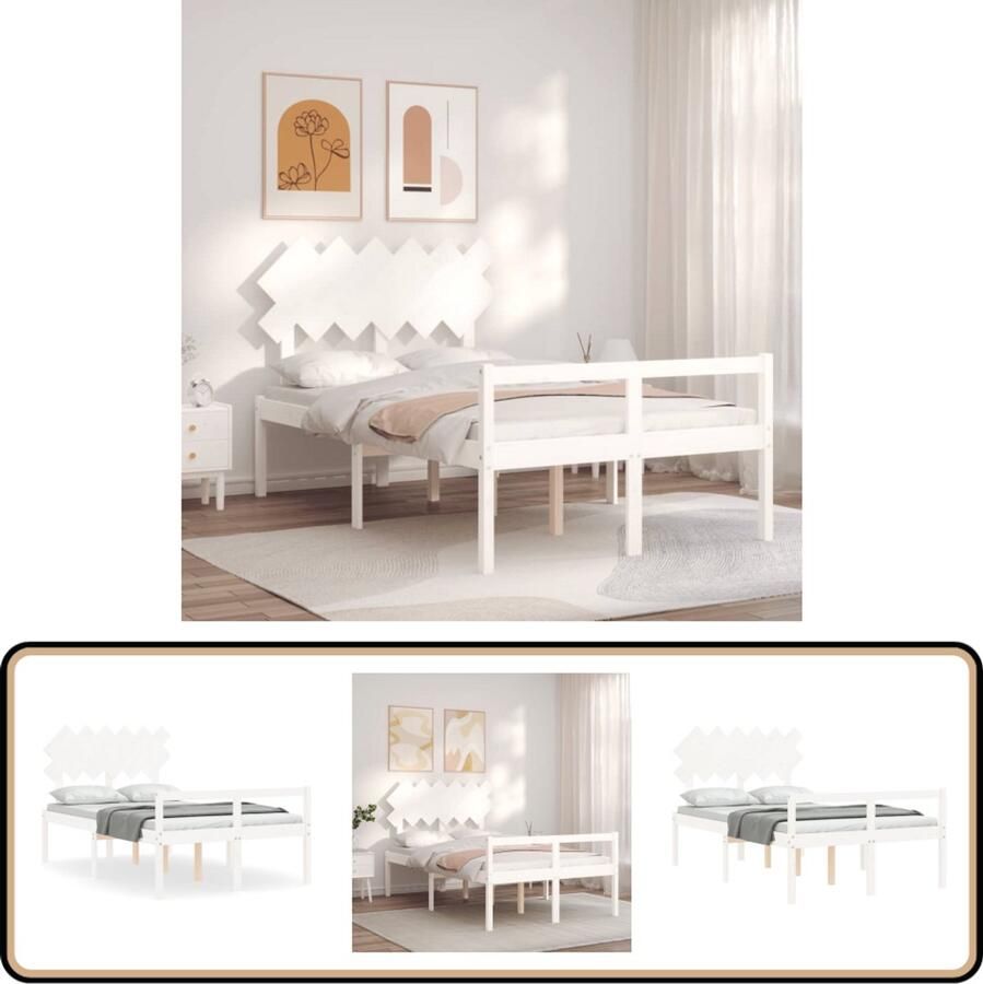 VidaXL Seniorenbed met hoofdbord Wit 120x200 cm Slaapcomfort Bedden Grenenhouten Bed Seniors Bed Boxspring Bed Tweepersoons Bed Witte Bed