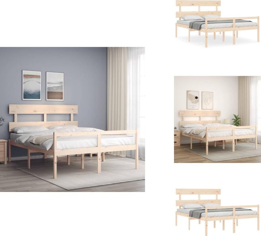 VidaXL Massief Grenenhouten Bedframe Bed Afmetingen- 205.5 x 165.5 x 81 cm Ken- Multiplex lattenbodem Bed