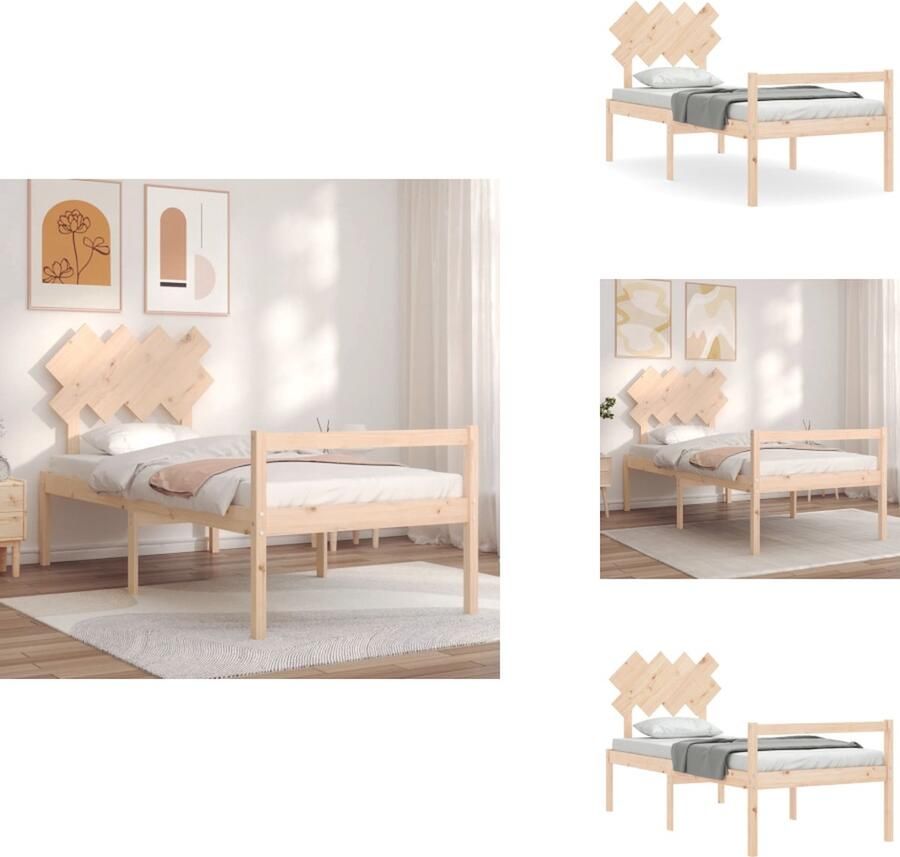 VidaXL Massief Grenenhouten Bedframe 195.5 x 95.5 x 81 cm Multiplex Lattenbodem Functioneel hoofd- en voeteneinde Bed