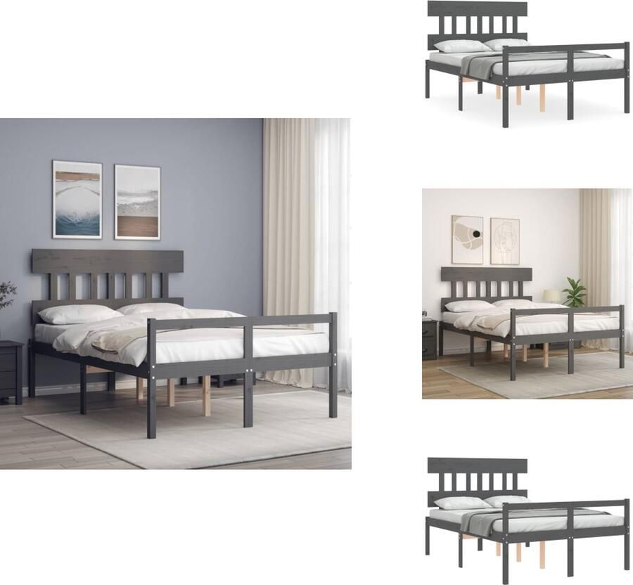 VidaXL Seniorenbed Seniorenbedden Senioren Bed Bedframe Seniorenbed met hoofdbord massief hout grijs 120x200 cm