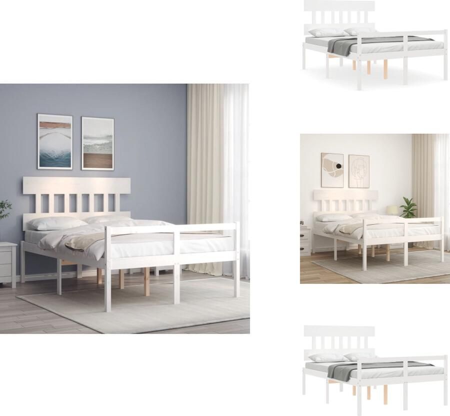 VidaXL Bedframe Grenenhout Wit 205.5 x 155.5 x 82.5 cm Multiplex lattenbodem Functioneel hoofd- en voeteneinde Geschikte matras 150 x 200 cm Montage vereist Bed