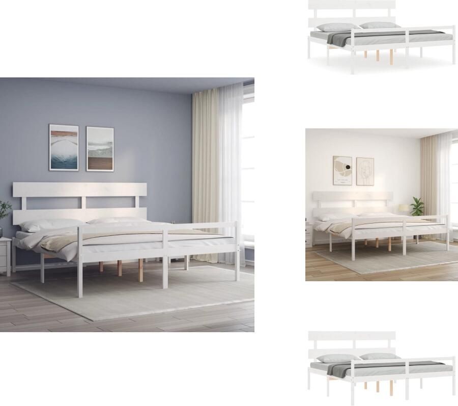 VidaXL Seniorenbed Seniorenbedden Senioren Bed Bedframe met hoofdbord massief hout wit 6FT Super King