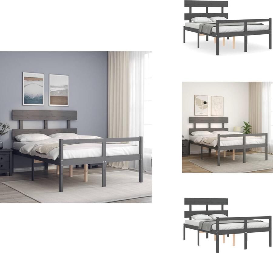 VidaXL Seniorenbed Seniorenbedden Senioren Bed Bedframe Seniorenbed met hoofdbord massief hout grijs
