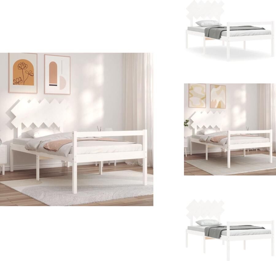 VidaXL Seniorenbed Seniorenbedden Senioren Bed Bedframe Seniorenbed met hoofdbord massief hout wit 100x200 cm