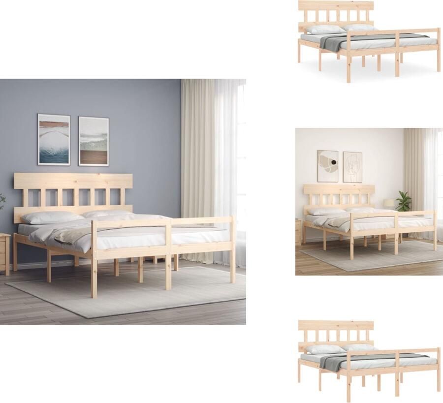 VidaXL Massief Grenenhouten Bedframe 205.5 x 155.5 x 81 cm Multiplex Lattenbodem Functioneel Hoofd- en Voeteneinde Bed