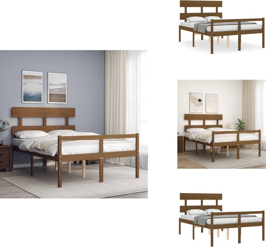 VidaXL Seniorenbed Seniorenbedden Senioren Bed Bedframe Seniorenbed met hoofdbord massief hout honingbruin