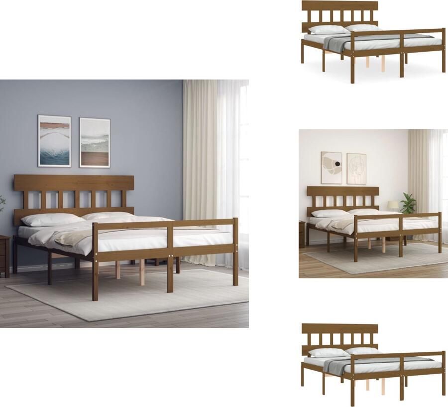 VidaXL Massief Grenenhouten Bedframe Honingbruin 205.5 x 155.5 x 81 cm 150 x 200 cm (5 FT King) Multiplex Lattenbodem Functioneel Hoofd- en Voeteneinde Montage Vereist Bed