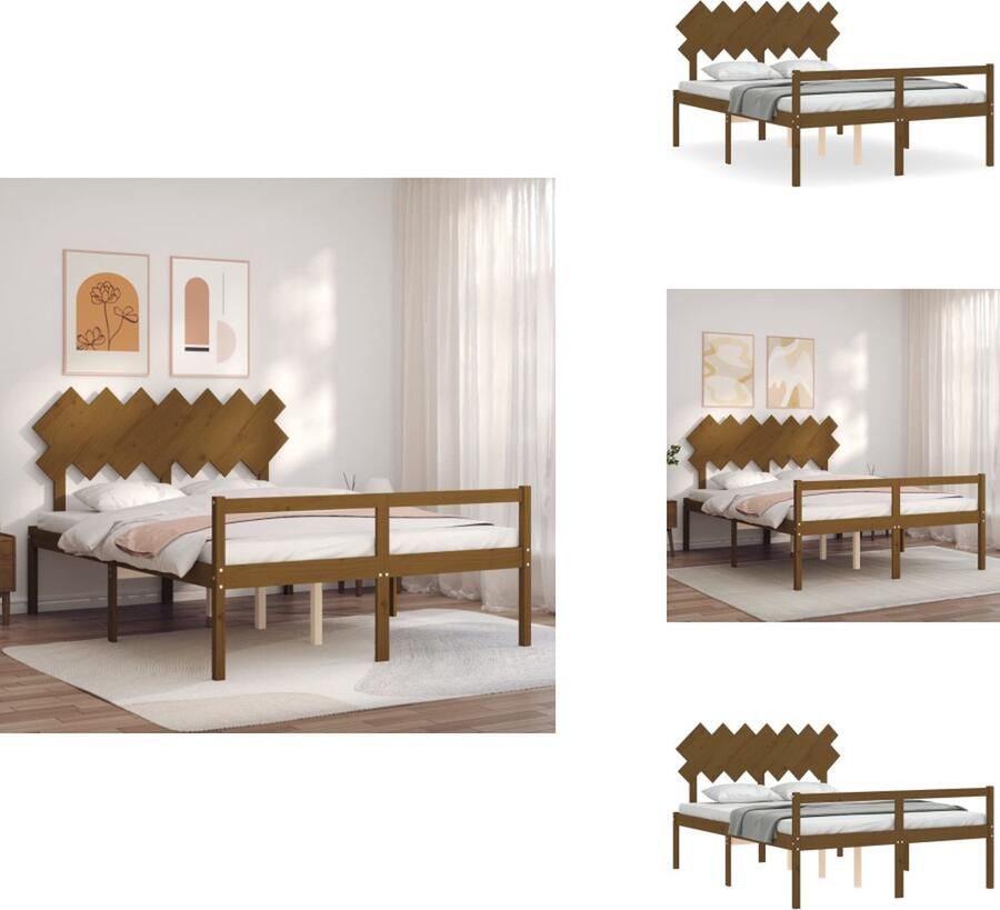 VidaXL Seniorenbed Seniorenbedden Senioren Bed Bedframe Seniorenbed met hoofdbord massief hout honingbruin 140x200 cm - Foto 2