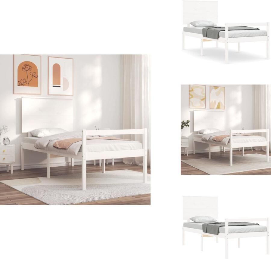 VidaXL Seniorenbed Seniorenbedden Senioren Bed Bedframe Seniorenbed met hoofdbord massief hout wit