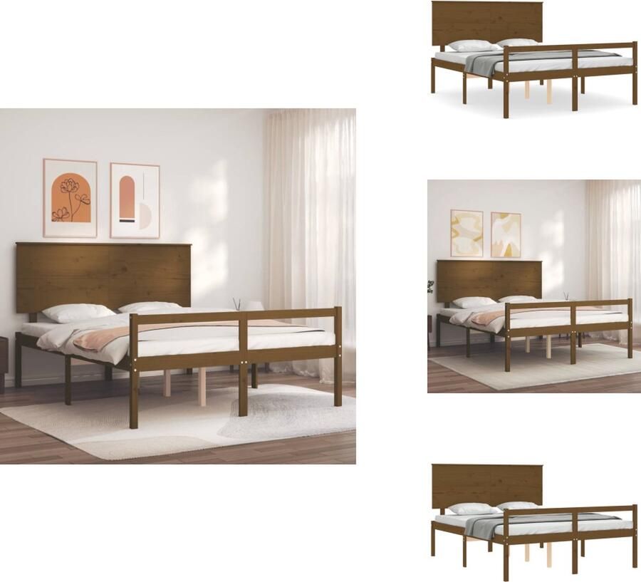 VidaXL Seniorenbed Seniorenbedden Senioren Bed Bedframe Seniorenbed met hoofdbord massief hout honingbruin