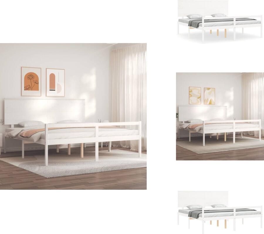VidaXL Seniorenbed Seniorenbedden Senioren Bed Bedframe met hoofdbord massief hout wit 6FT Super King