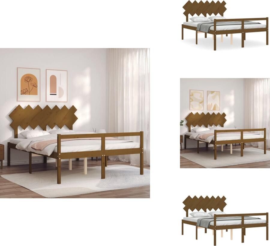 VidaXL Seniorenbed Seniorenbedden Senioren Bed Bedframe Seniorenbed met hoofdbord massief hout honingbruin 140x190 cm