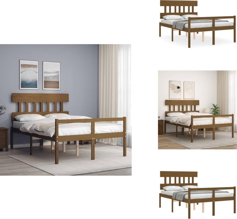 VidaXL Seniorenbed Seniorenbedden Senioren Bed Bedframe Seniorenbed met hoofdbord massief hout honingbruin 140x190 cm