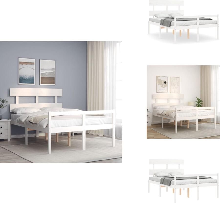 VidaXL Bedframe Grenenhouten 205.5 x 125.5 x 81 cm Wit 120 x 200 cm Multiplex lattenbodem Functioneel hoofd- en voeteneinde Montage vereist Bed - Foto 2