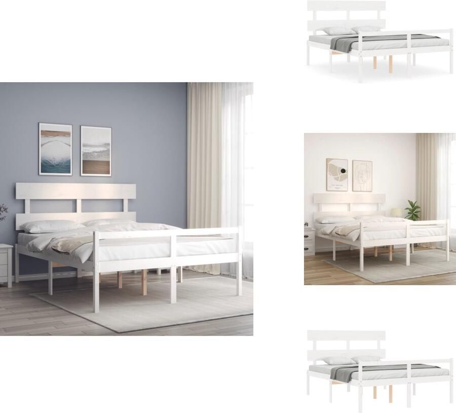 VidaXL Seniorenbed Seniorenbedden Senioren Bed Bedframe Seniorenbed met hoofdbord massief hout wit 160x200 cm