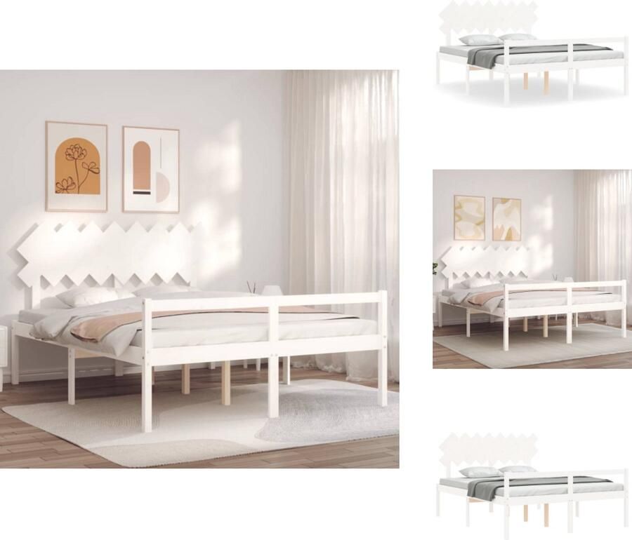 VidaXL Seniorenbed Seniorenbedden Senioren Bed Bedframe Seniorenbed met hoofdbord massief hout wit 160x200 cm - Foto 2