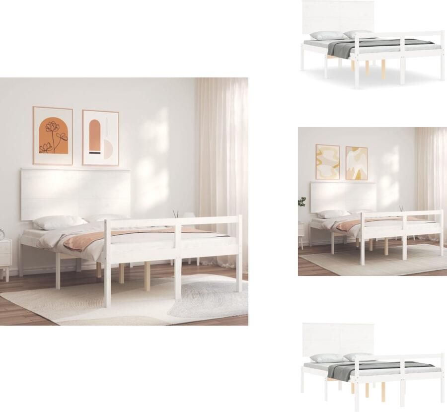 VidaXL Seniorenbed Seniorenbedden Senioren Bed Bedframe Seniorenbed met hoofdbord massief hout wit 140x200 cm - Foto 2