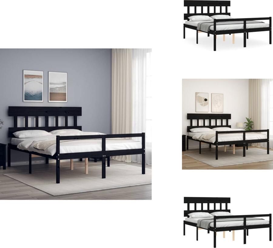 VidaXL Seniorenbed Seniorenbedden Senioren Bed Bedframe Seniorenbed met hoofdbord massief hout zwart