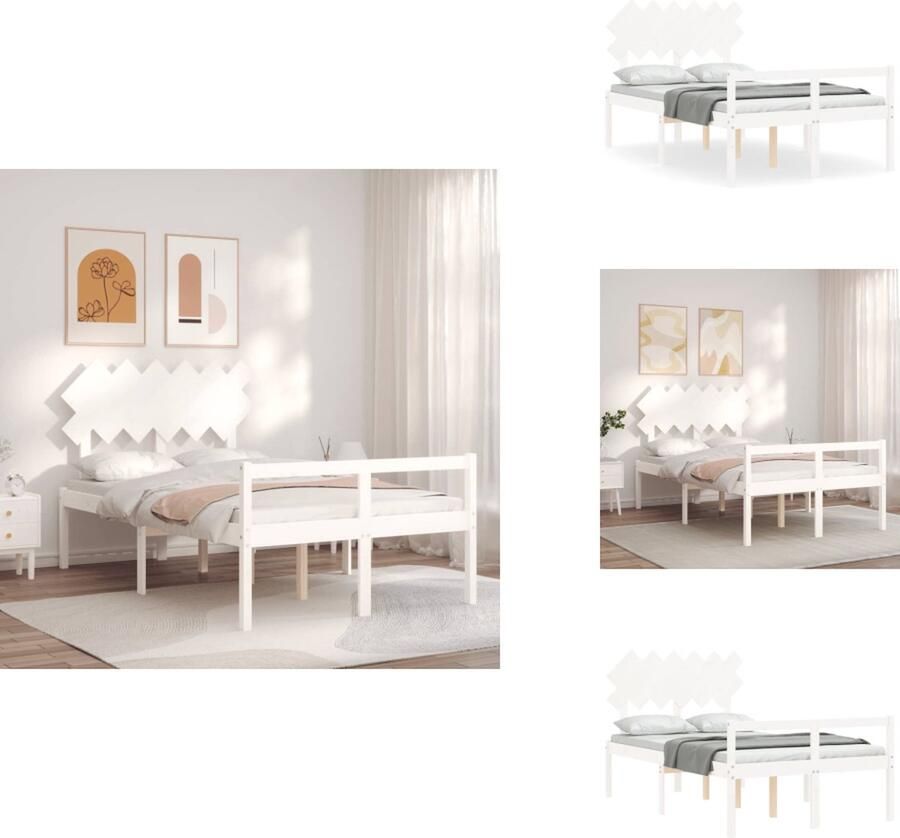 VidaXL Bedframe Grenenhouten 205.5 x 125.5 x 81 cm Wit 120 x 200 cm Multiplex lattenbodem Functioneel hoofd- en voeteneinde Montage vereist Bed