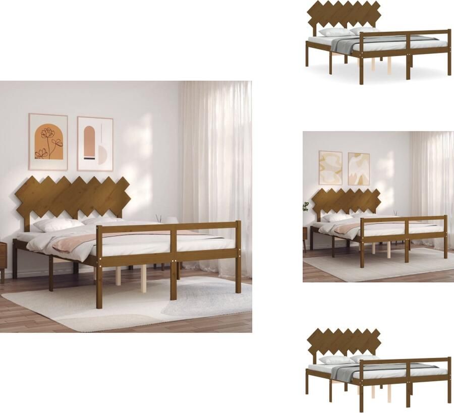VidaXL Massief Grenenhouten Bedframe Honingbruin 205.5 x 155.5 x 81 cm 150 x 200 cm (5 FT King) Multiplex Lattenbodem Functioneel Hoofd- en Voeteneinde Montage Vereist Bed - Foto 2
