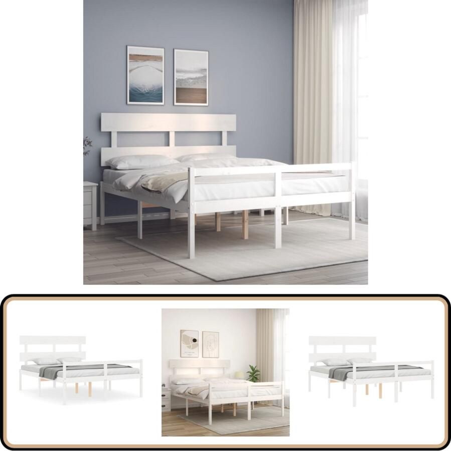 VidaXL Seniorenbed Wit 160x200 cm Massief hout Massief Hout Bed Grenenhout Bed Seniors Bed Boxspring Bed Tweepersoons Bed Slaapkamer Meubels
