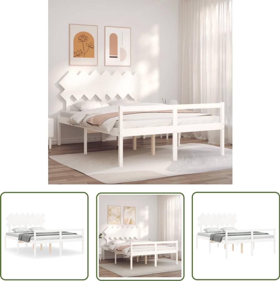 VidaXL Seniorenbed Wit Massief Hout 140x200 cm Massief Hout Bed Grenenhout Bed Seniors Bed Boxspring Bed Tweepersoons Bed Wit Bed Stapelbare Bedden