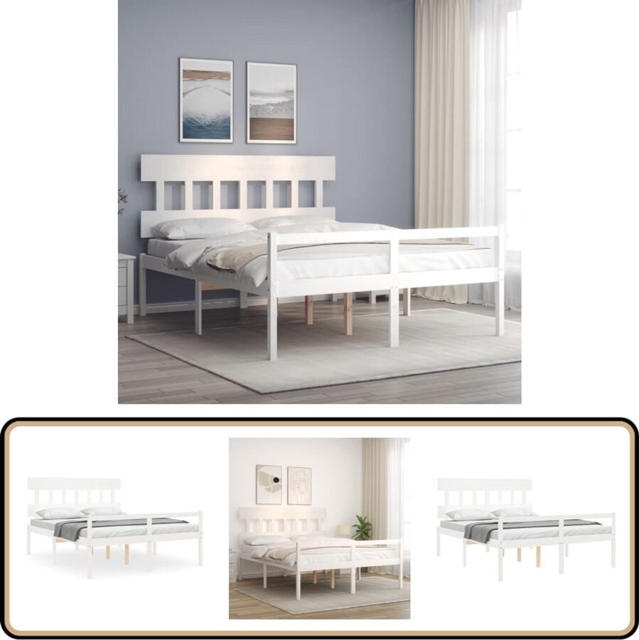 VidaXL Seniorenbed Wit Massief Hout 150x200 cm Massief Hout Bed Grenenhouten Bed Seniors Bed Boxspring Bed Tweepersoons Bed