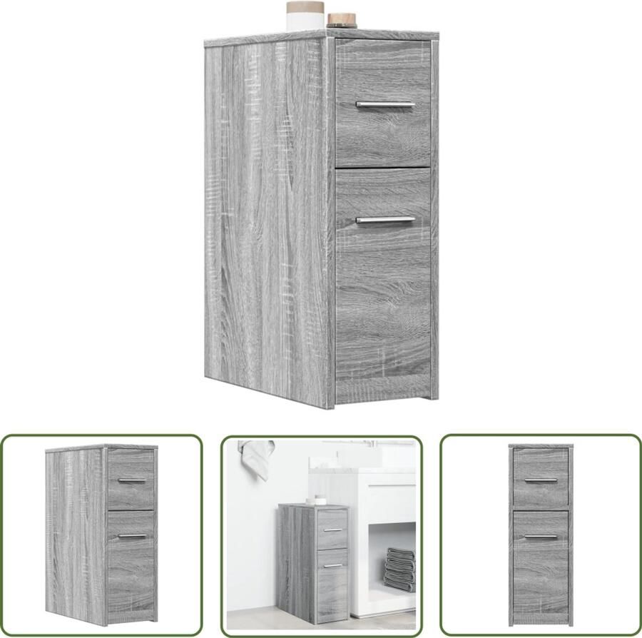 The Living Store Badkamerkast smal met wielen bewerkt hout grijs sonoma eiken Draaibare Sleutel Set Sleutels Gereedschapset Mechanica Tools Torque Wrench