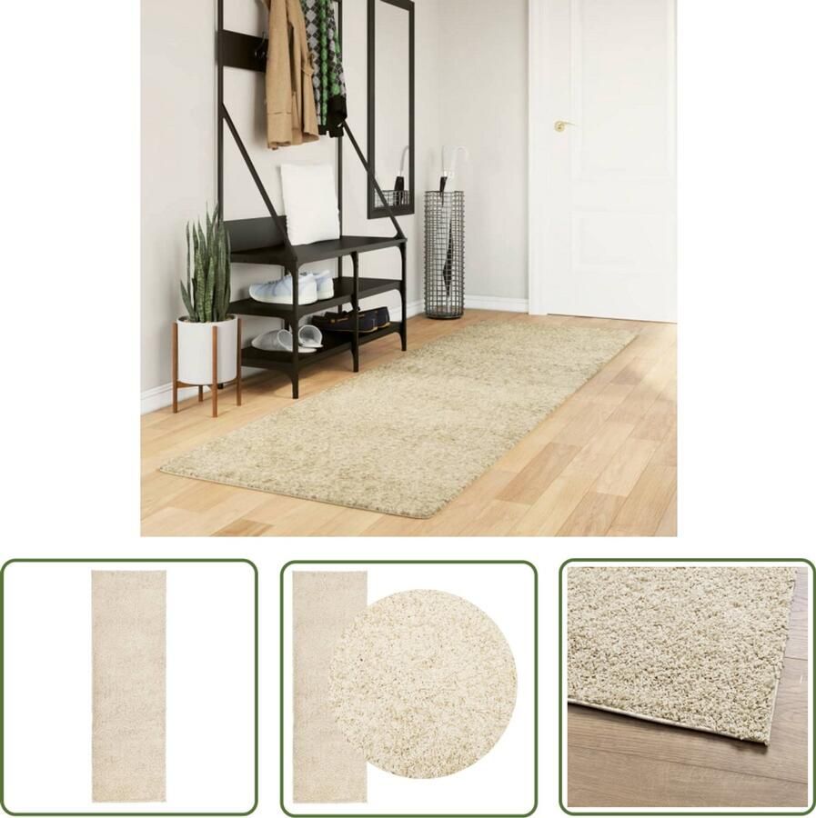 VidaXL Vloerkleed PAMPLONA shaggy hoogpolig modern 80x250 cm goudkleur Luxe Vloerkleed Shag Carpet Gouden Vloerkleed Groot Vloerkleed Zacht Vloerkleed