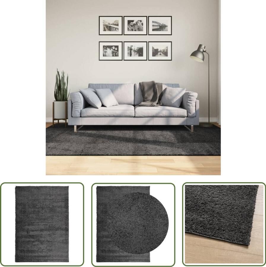 VidaXL Vloerkleed PAMPLONA shaggy hoogpolig 160x230 cm antraciet Vloerkleden Shag Carpet Antraciet Kleur Vloerkleed Living Room Vloerkleed Slaapkamer