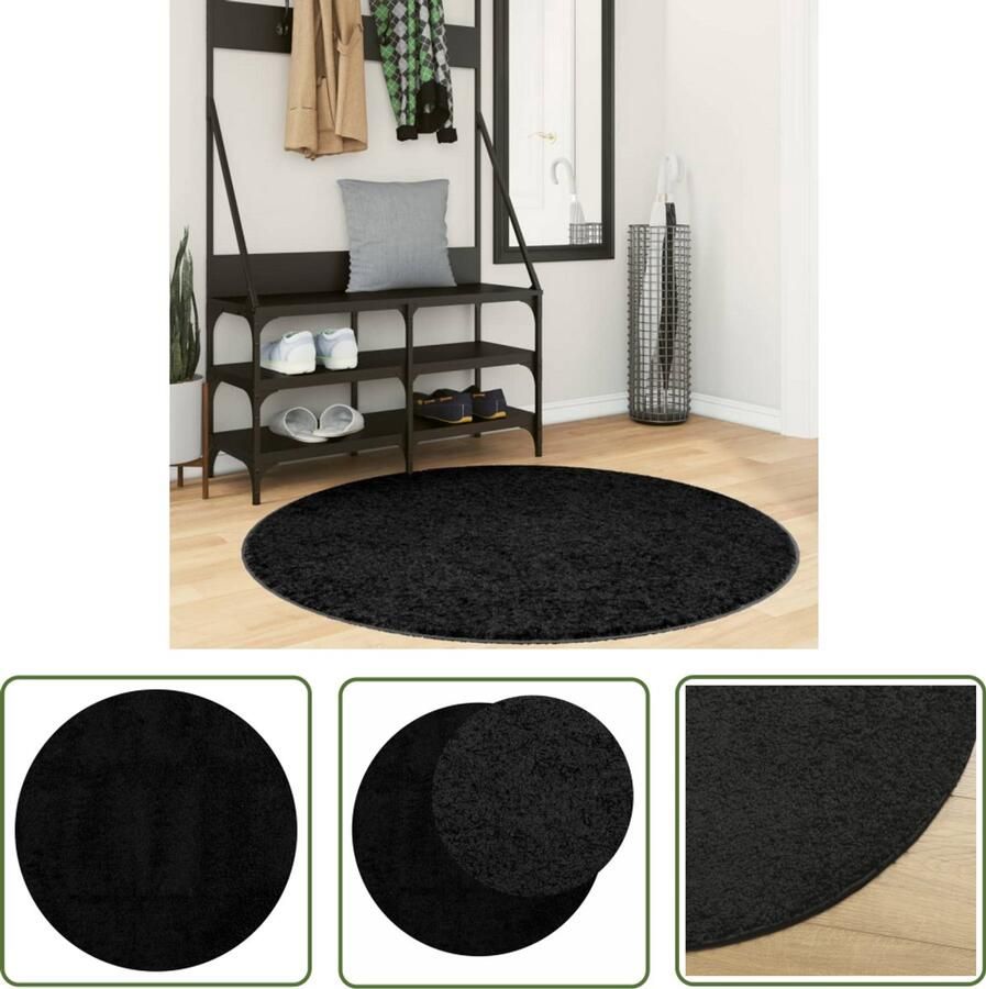 VidaXL Shag Carpet Vloerkleden Vloerkleed PAMPLONA shaggy hoogpolig modern Ø 120 cm zwart Vloerkleed Zwart Rond Vloerkleed Living Room Decoratie