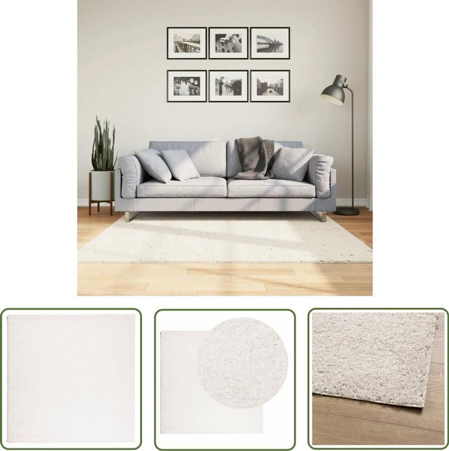 VidaXL Vloerkleed PAMPLONA shaggy hoogpolig modern 160x160 cm crème Vloerkleden Shag Carpet Kruimelkleur Beige Vloerkleed Living Room Decoratie