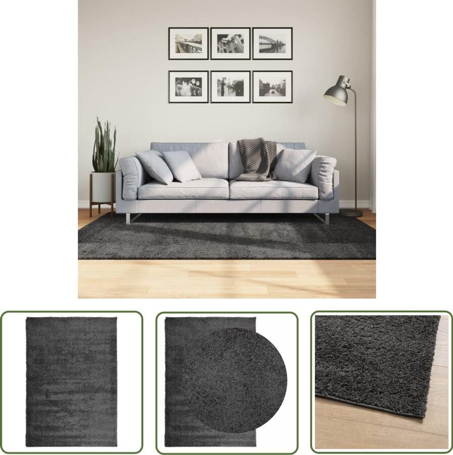 VidaXL Vloerkleed PAMPLONA shaggy hoogpolig 140x200 cm antraciet Vloerkleed Shag Carpet Antraciet Kleurtint Hooggelegen Vloerkleed Polypropeen Vloerkleed