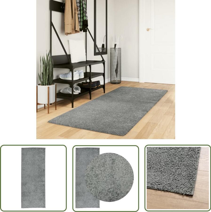 VidaXL Shag Carpets Vloerkleden Vloerkleed PAMPLONA shaggy hoogpolig modern 80x200 cm groen Groene Vloerkleed Polypropeen Vloerkleed Groot Vloerkleed