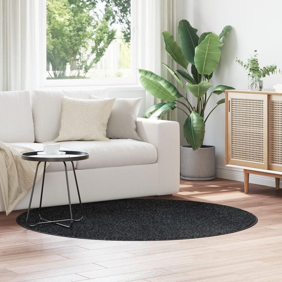 VidaXL Shaggy Tapijt met Latex Achterkant Donkergrijs ø160 cm - Foto 2