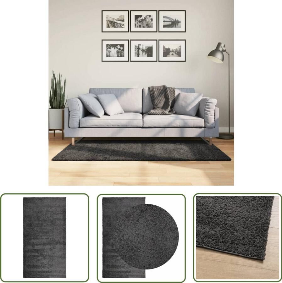 VidaXL Vloerkleed PAMPLONA shaggy hoogpolig modern 80x150 cm antraciet Vloerkleden Shaggys Tapijt Antraciet Vloerkleed Livingroom Vloerkleed Slaapkamer
